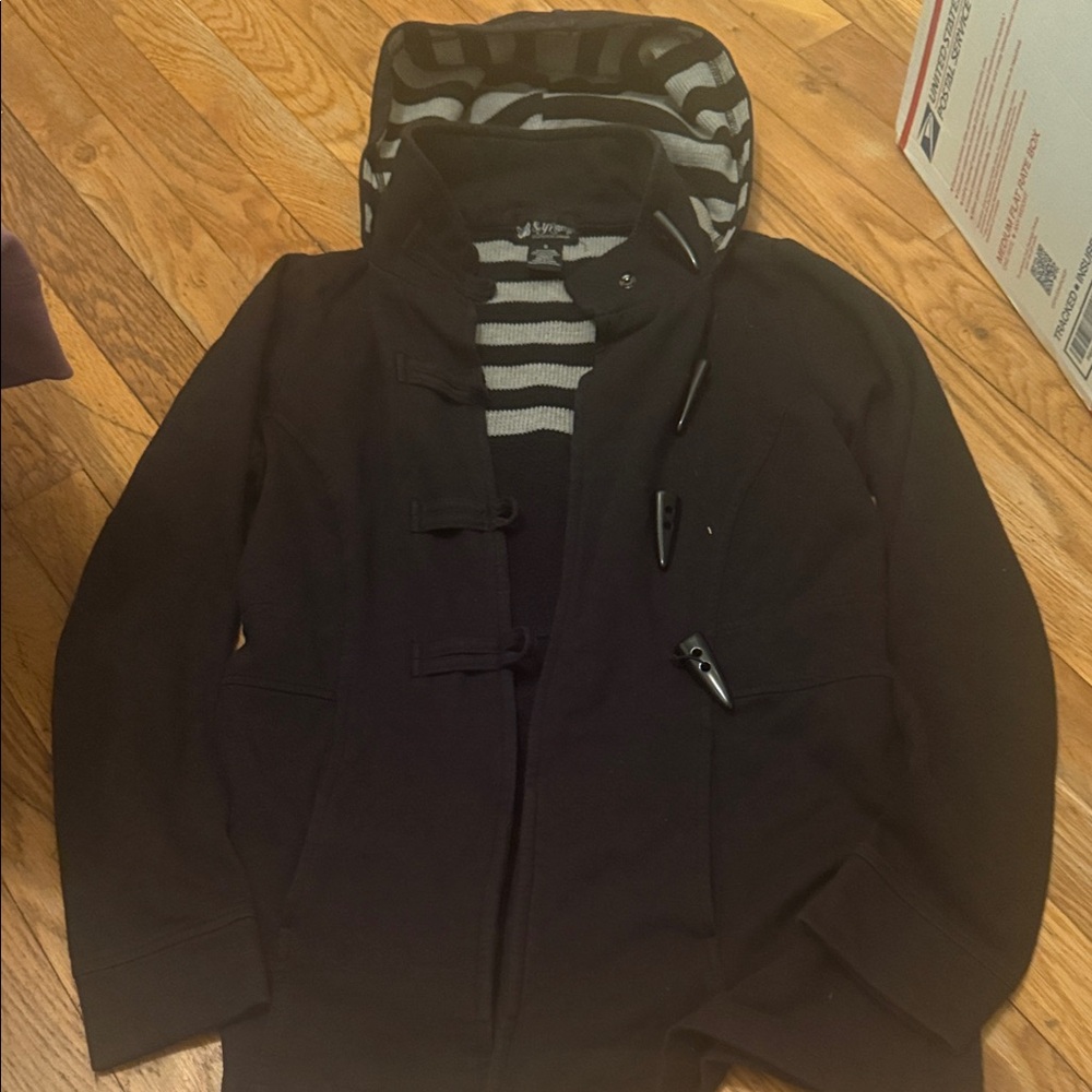 Self Esteem Black Toggle Jacket With Striped Hood - image 1